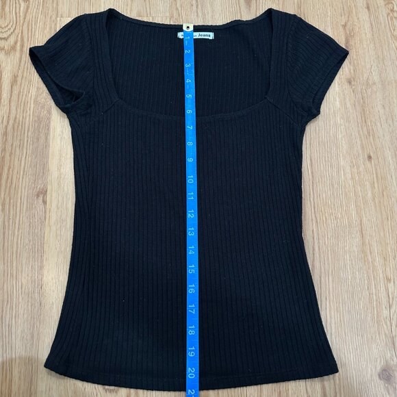 Reformation Women's Elevated Basic Ribbed Square Neck Bardot Top Black Size S - Picture 6 of 7